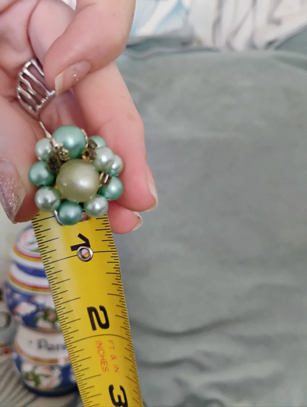 Vintage, Turquoise Pearl Statement Earrings, Clip On, Made In Japan